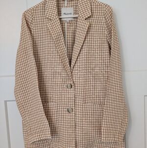 Madewell Linen Dorsey Gingham Tan Cream Boyfriend Blazer Size M